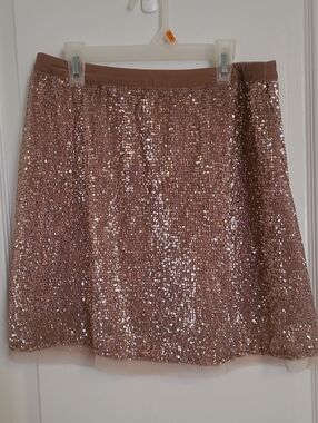 Free People Rose Gold Sequin A-Line Skirt